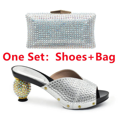 New Design Italian Shoe and Bag Set 2026 Wedding Shoes Bride Women Shoe and Bag Set Decorated with Rhinestone Luxury Shoes