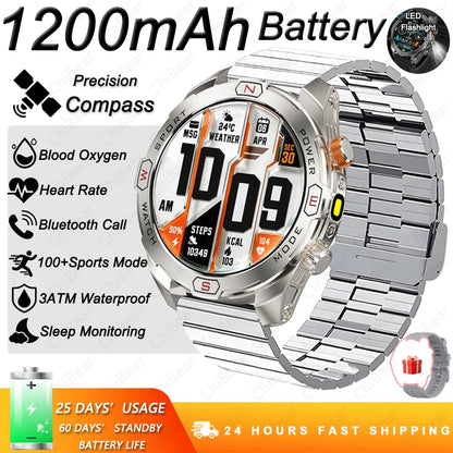 ChiBear Genuine Military Smart Watch Men: 1200 mAh Battery Compass GPS Sports Outdoor Watch Bluetooth Call Smartwatch 2026 New
