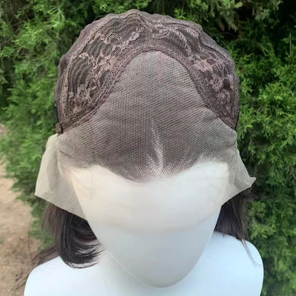 13X4 Glueless Synthetic Lace Front Wigs Brown Color Natural Wave Shoulder Length Layer Ponytails Short Cut Cosplay Wig for Women