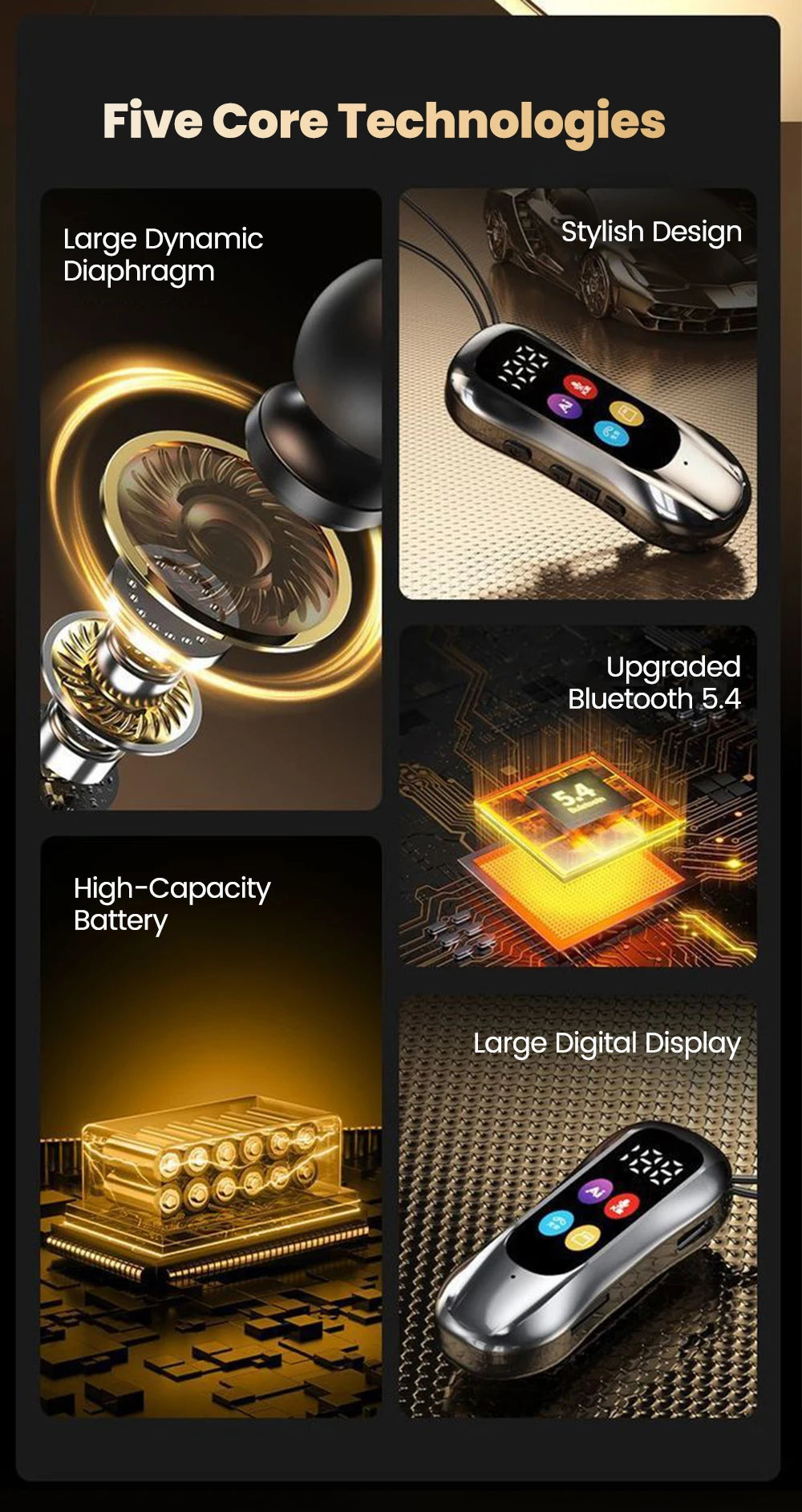Elough Lavalier Bluetooth Earphones K-song Ear Return LED Screen Card Insertion/Bluetooth Earphones Ultra Long Battery Life