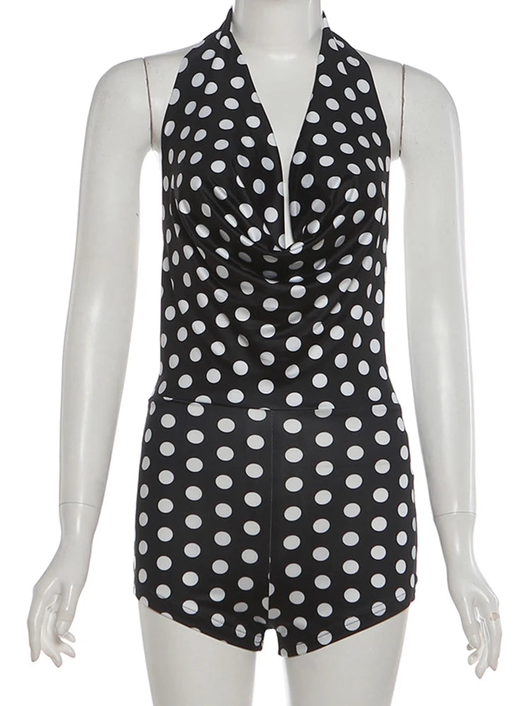 Nibber Wild Trend Romper Women Fashion Swing Collar Sexy Hottie Backless Polka Dot Print Halter Midnight Party Street Clubwear