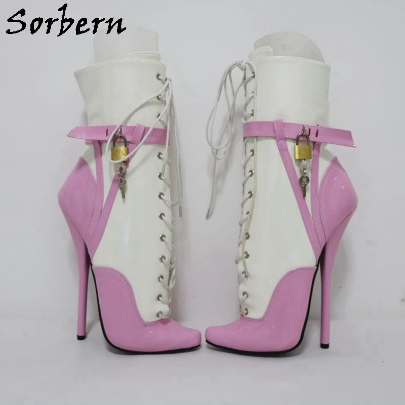 Sorbern Sexy Lockable Ankle Boots For Women Ballet High Heel Stilettos With Chains Sm Shoes Crossdresser Custom Colors
