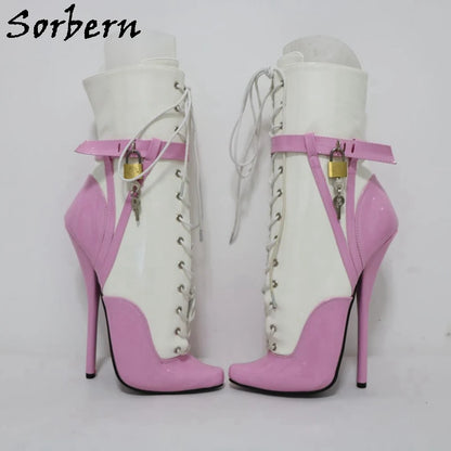 Sorbern Sexy Lockable Ankle Boots For Women Ballet High Heel Stilettos With Chains Sm Shoes Crossdresser Custom Colors