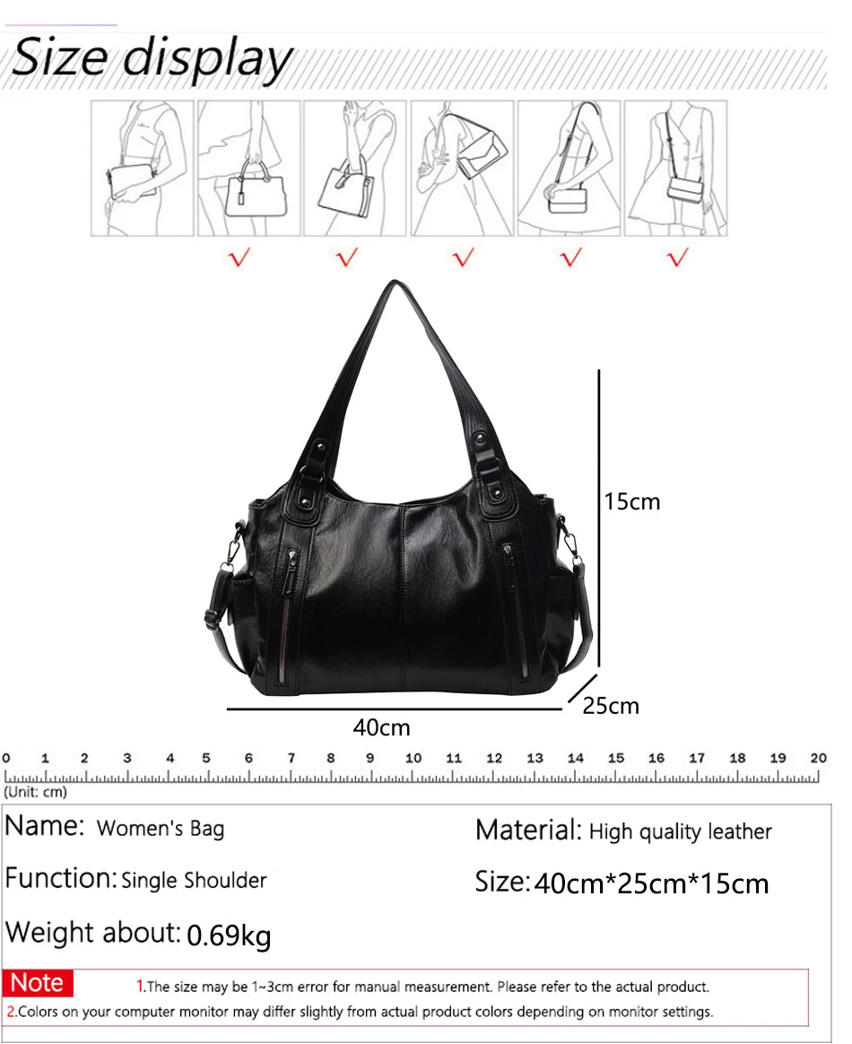 New Large Capacity Soft Leather Women's Handbag Fashion Trend Designer Women Shoulder Bag Simple Retro Female Travel Bags Sac