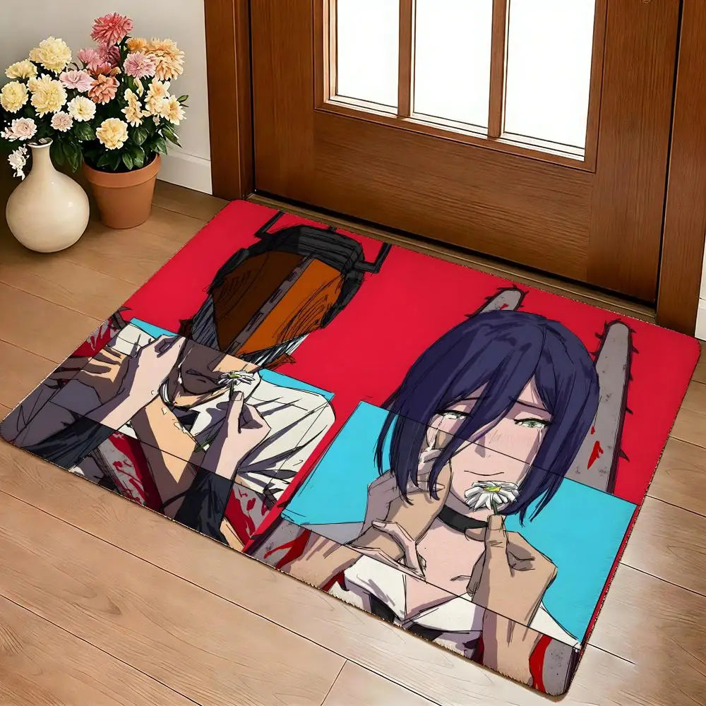 C-Chainsaw Man Floor Mat Cozy Flannel Soft Thick Non-Slip Mat for Living Room Bedroom Kitchen Decor Rugs