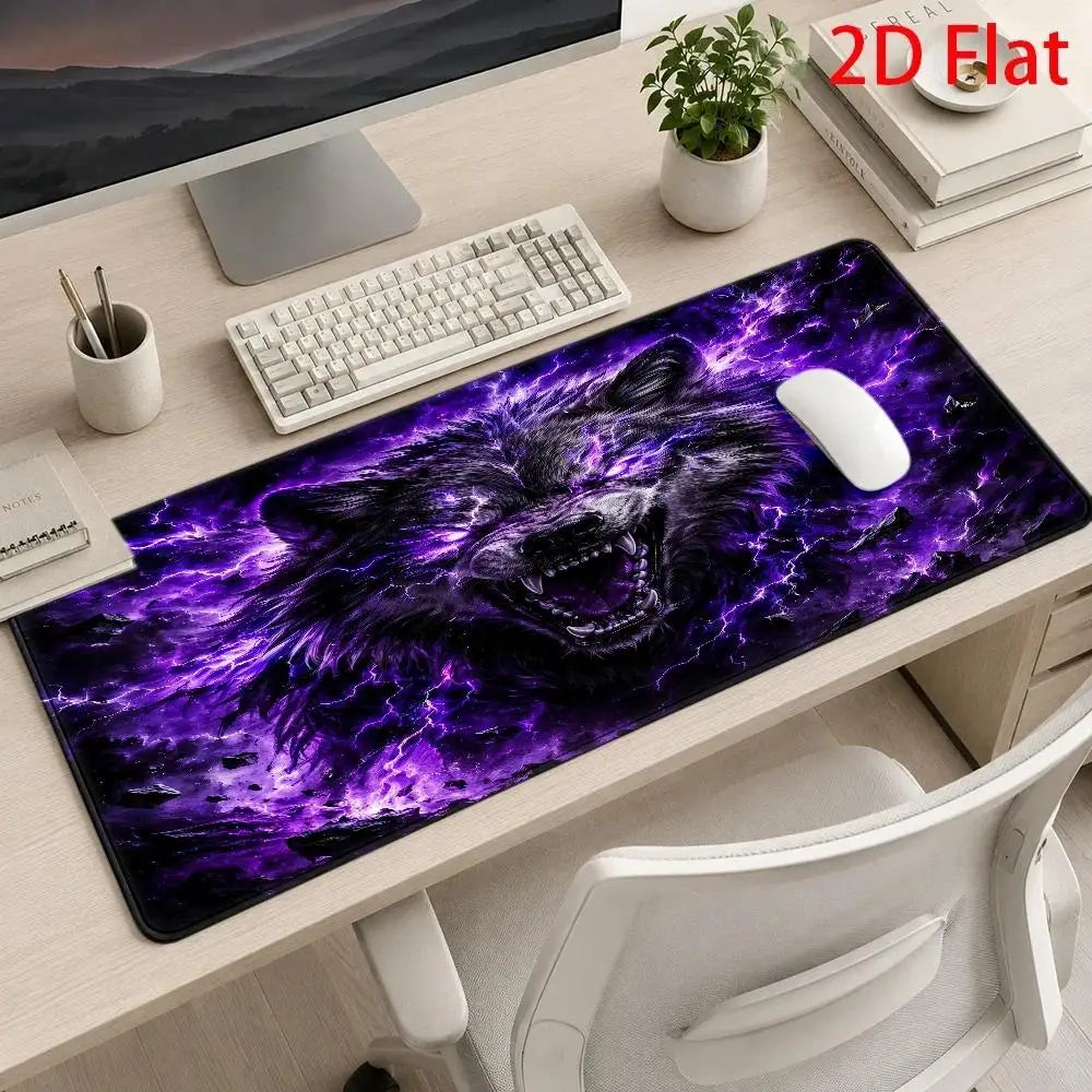 Wild Purple Lightning Wolf Mouse Pad, Mythical Fantasy Game Mouse Pad, Dark Gothic Design Style tapis de souris pc accessories