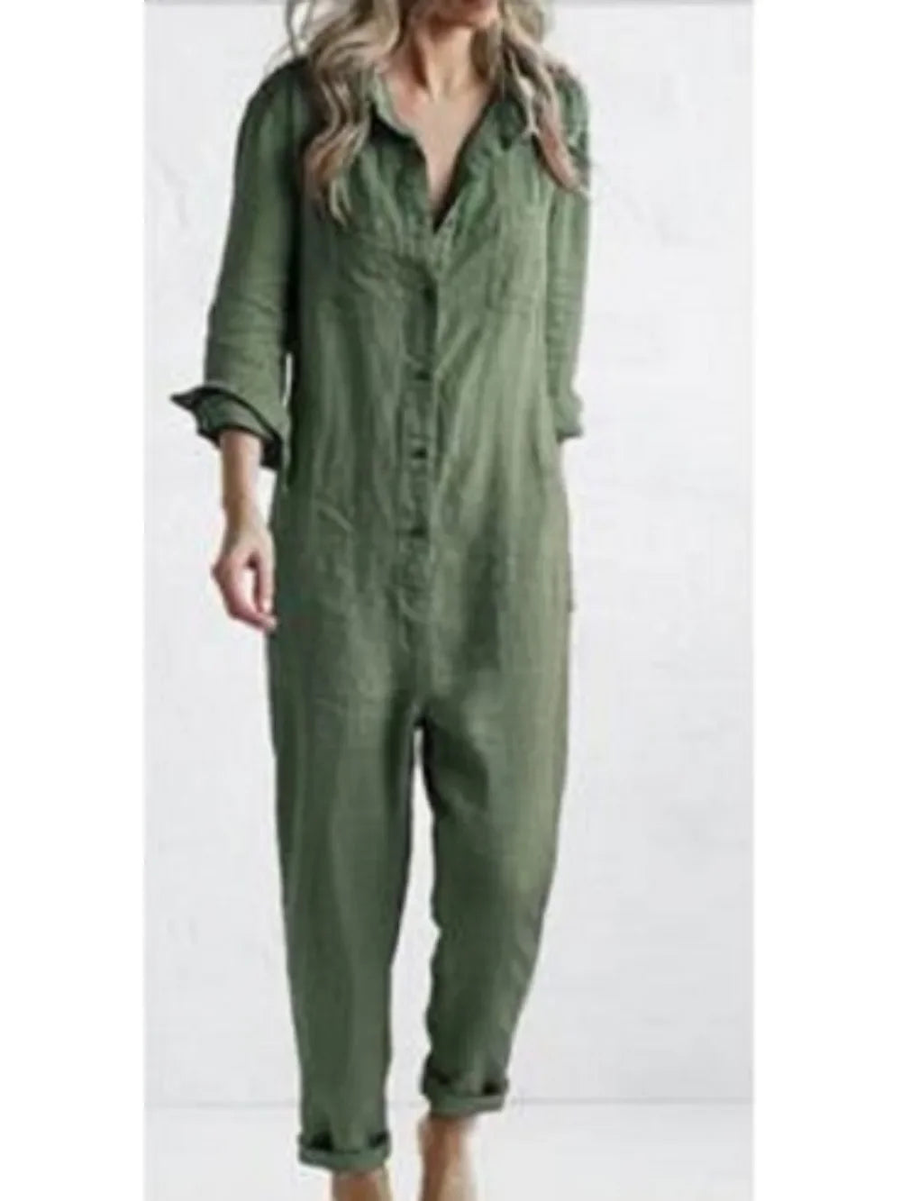 Cotton Jumpsuit Women Sexy Vintage Romper Long Pants Slim Bodycon Jumpsuits Long Sleeve Streetwear Green Y2k Casual Cargo Pants