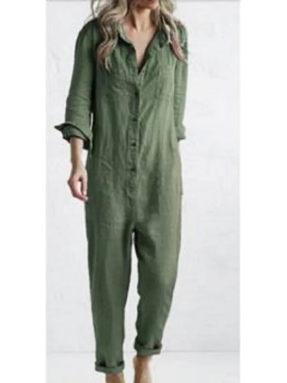 Cotton Jumpsuit Women Sexy Vintage Romper Long Pants Slim Bodycon Jumpsuits Long Sleeve Streetwear Green Y2k Casual Cargo Pants
