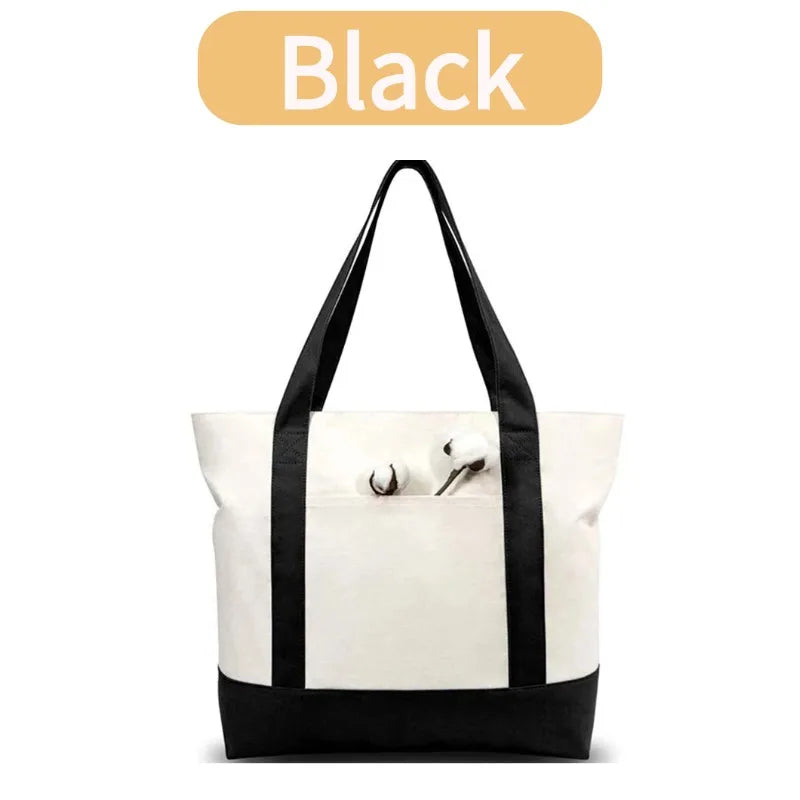 1/3/6PCS Heavy Duty Canvas Tote Bag with Front Pocket Blank DIY Reusable Grocery Shoulder Bag for Women Office School Beach