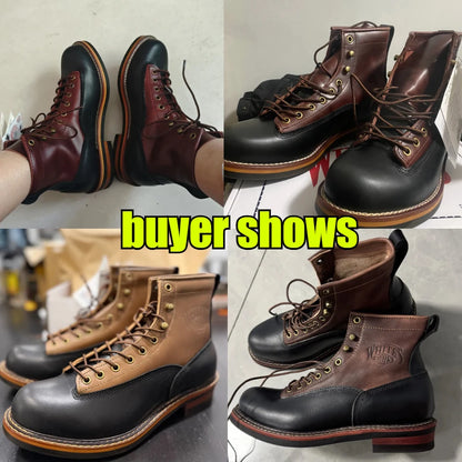 Men's Trekking Boot Vintage Motorcycle Boots Casual Men Ankle Boots Cowhide Leather Shoes  Men's Trekking Boot botas para moto