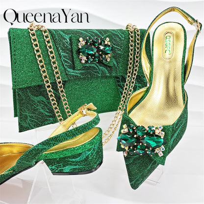Banquet  Women's Shoes And Bag Light and Comfortable Shoes Rhinestones Embellished with The Same Fine Handbag Low Heel Shoes