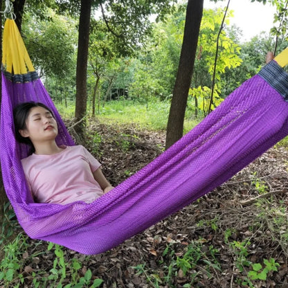 Outdoor Hammock with Ice Silk Mesh, Swing Bent Pole Anti-Tip Camping Travel Accessories