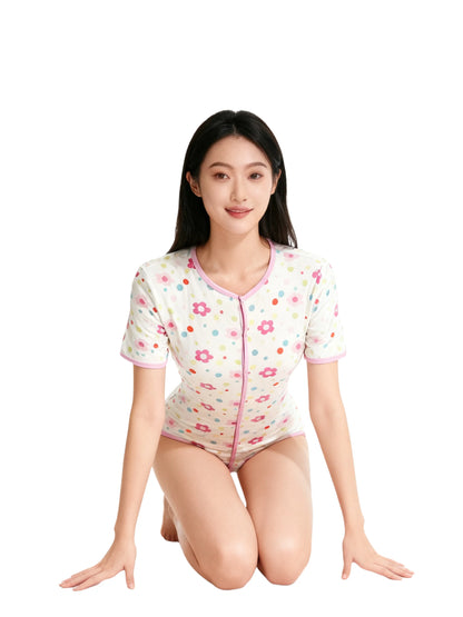 Flowers bodysuit with front snaps/adult onesie/adult baby romper/abdl clothes