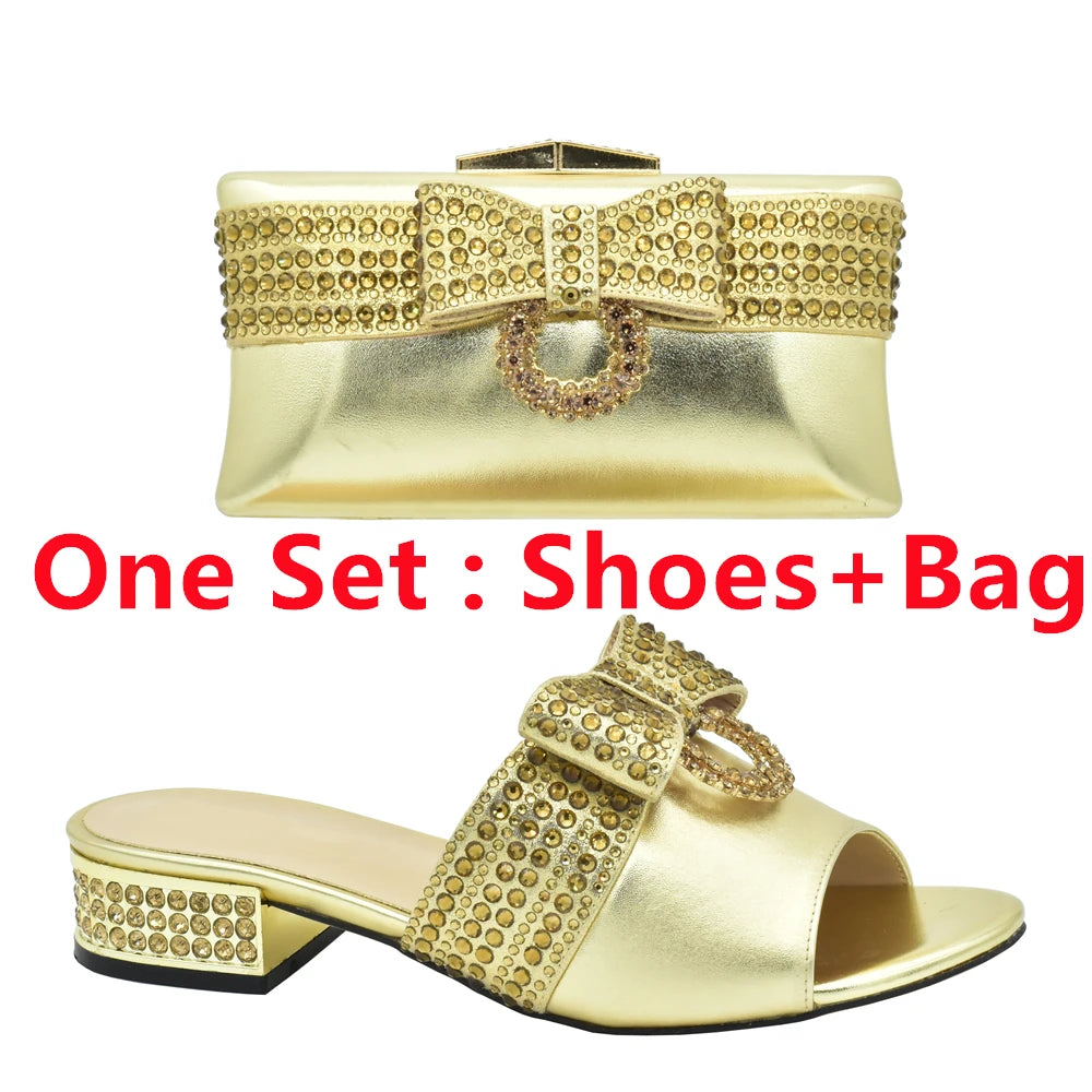 Fashion Women Shoes and Bag Set In Italy Matching Shoes and Bag Set Decorated with Rhinestone Nigerian Shoes and Matching Bags