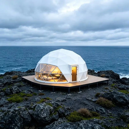 Luxury Modern Geodesic Dome Tent, PVC Canvas Cover Four‑Season Double‑Layer Waterproof for Outdoor Glamping Camping