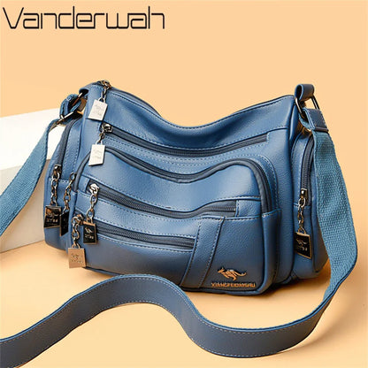 Many Pockets Women Leather Top-handle Bag Luxury Designer Female Shoulder Messenger Shopper Bags Brand Ladies Crossbody Handbags
