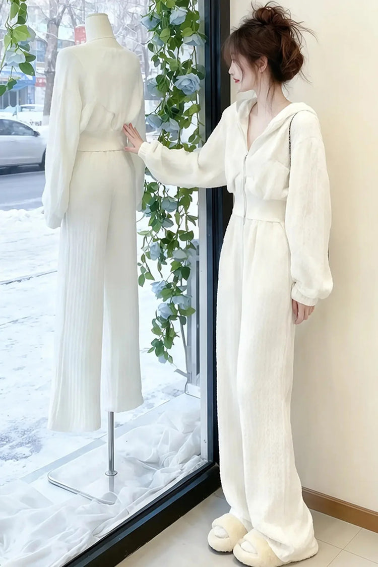 Spring Autumn New Hoodie Wide Leg Pants Two Piece Set Loose Slimming Casual Fashion Women's Trendy Outfit Korean Style