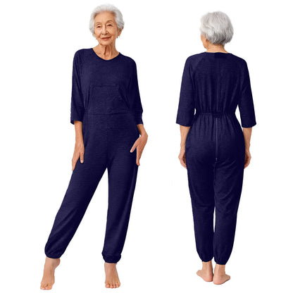 Women Special Need Adaptive Clothing Elderly Alzheimer Dementia Back Zipper Anti-Strip Nursing Jumpsuit Homewear Sleepwear