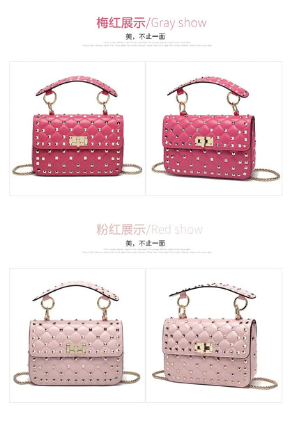 2026 New Fashion Women Sheepskin Leather Rivet Handbags Chain Bag Designer Shoulder Bags Luxury Woman Messenger Bags