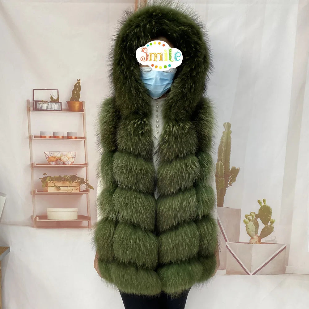 Real  Fur Raccoon Vest Natural Fur Coat For Jacket Female Coats Vest Waistcoat Long Fur Coats Real Fur Coat Fox Vest Jacket