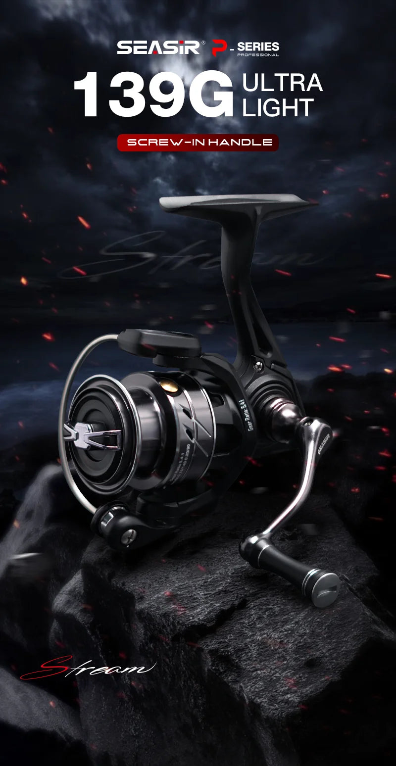 SEASIR Stream Spinning Reel 139g Ultralight Carbon Washers Max Drag 6Kg 5+1BB 5.4:1 Gear Ratio Fishing Wheel