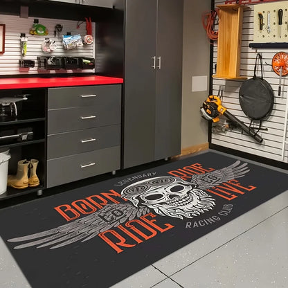 VIKAMA Black Skull Motorcycle Stripe Cool Minimalist Long Rug, Easy-to-Manage Foldable Indoor/Outdoor Printed Floor Mat