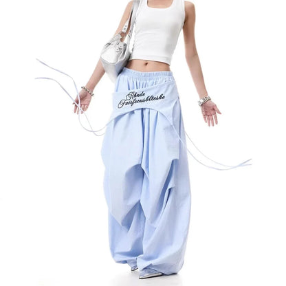 Women Y2K Wide Leg Cargo Pants 2026 Spring Cross-layer Straps Casual Hip Hop Dance Streetwear Trousers Baggy Vintage Fashion