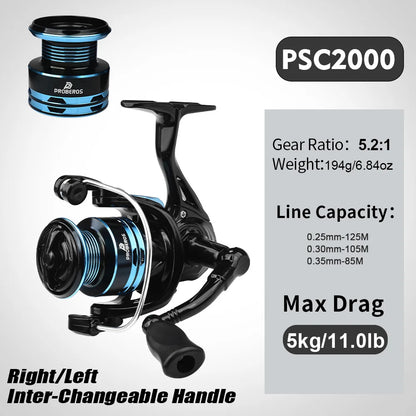Ultralight Spinning Fishing Reel 2000 Size 5.2:1 1BB 5KG Max Drag Metal Spool Left Right Handle Saltwater Freshwater Lure Tackle