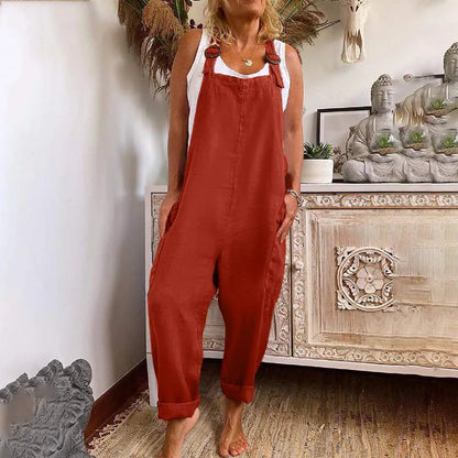 Jumpsuits women 2026 rompers New wide-leg adjustable buttoned cotton linen pocket workwear jumpsuits women's clothing