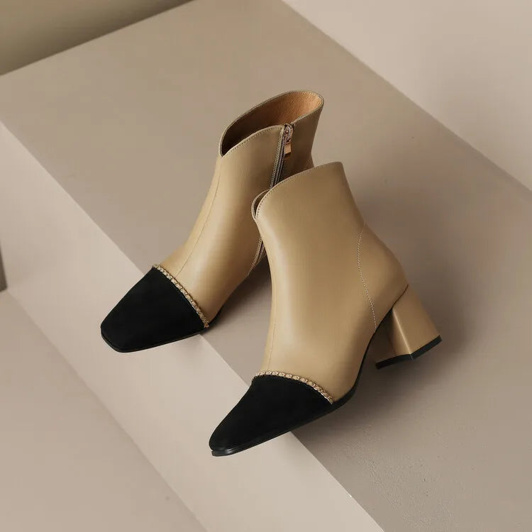 LeShion Of Chanmeb Natural Genuine Leather Boots Luxury Brand Designer Mix-color Kid Suede Ankle Boot Ladies Autumn Winter Shoes