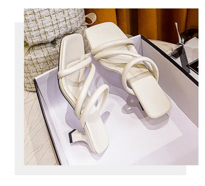Elegant Ladies Glass Tacones Slippers Open Toe Thick Band Sandals Women High Heels Shoes Wedges Open Toe Slides Beach Sandalias