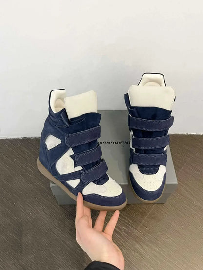 Women's Ankle Boots 2026 New Genuine Leather 8CM Hidden Heel Women Platform Sneakers Fashionable Splice Color Design Women Shoes