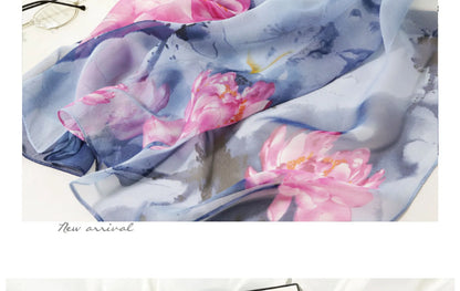 Ink Painting Lotus Summer Beach Sun Protection Chiffon Georgette Scarf Women Foulard Shawl Bandana Elegant Thin Breathable