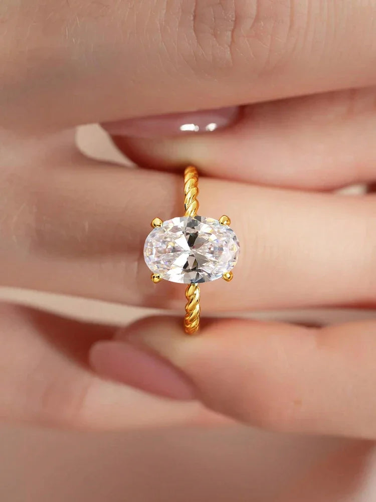 925 Sterling Silver Zircon Golden Oval Round Fashionable Ring For Women Engagement Wedding Luxury High Quality Fine Jewelry