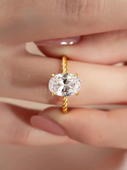 925 Sterling Silver Zircon Golden Oval Round Fashionable Ring For Women Engagement Wedding Luxury High Quality Fine Jewelry