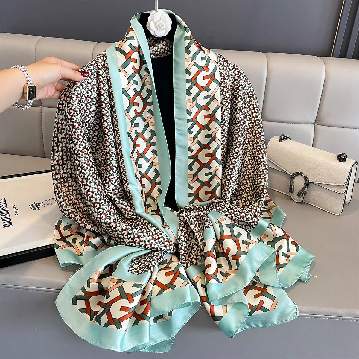 180*90cm Large Silk Satin Scarf Women Fashion Printed Scarf Spring And Summer Styles New Shawl Wrap Female Hand 2025 NEW