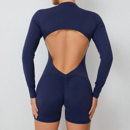 2026 Pad Zipper Long Sleeve Yoga Set Women One Piece Jumpsuit Gym Workout Shorts Fitness Bodysuit Sports Athletic Suit XP358