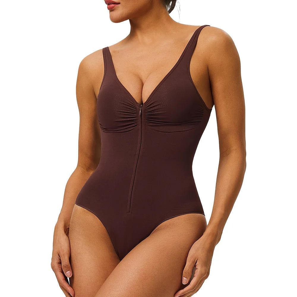 Seamless Bodysuit with Strong Compression Molding Abdominal Compression Underwear Straps Zipper One-Piece Shapewear Yoga Sets