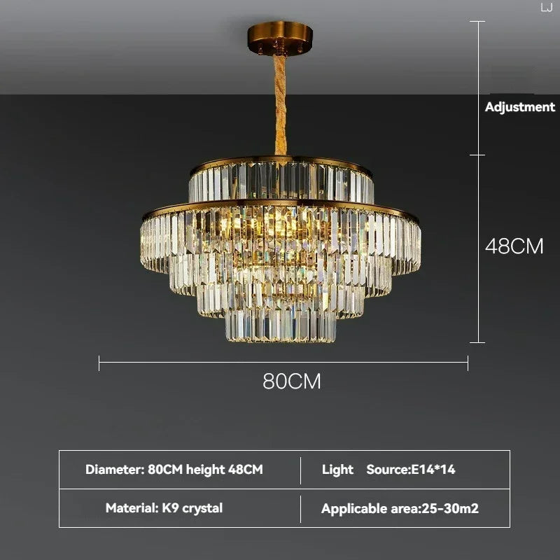 Modern Luxury Crystal Chandelier Gold Ceiling Pendant Lights for Living Room Chandeliers Villa Kitchen Decoration Round Lamp