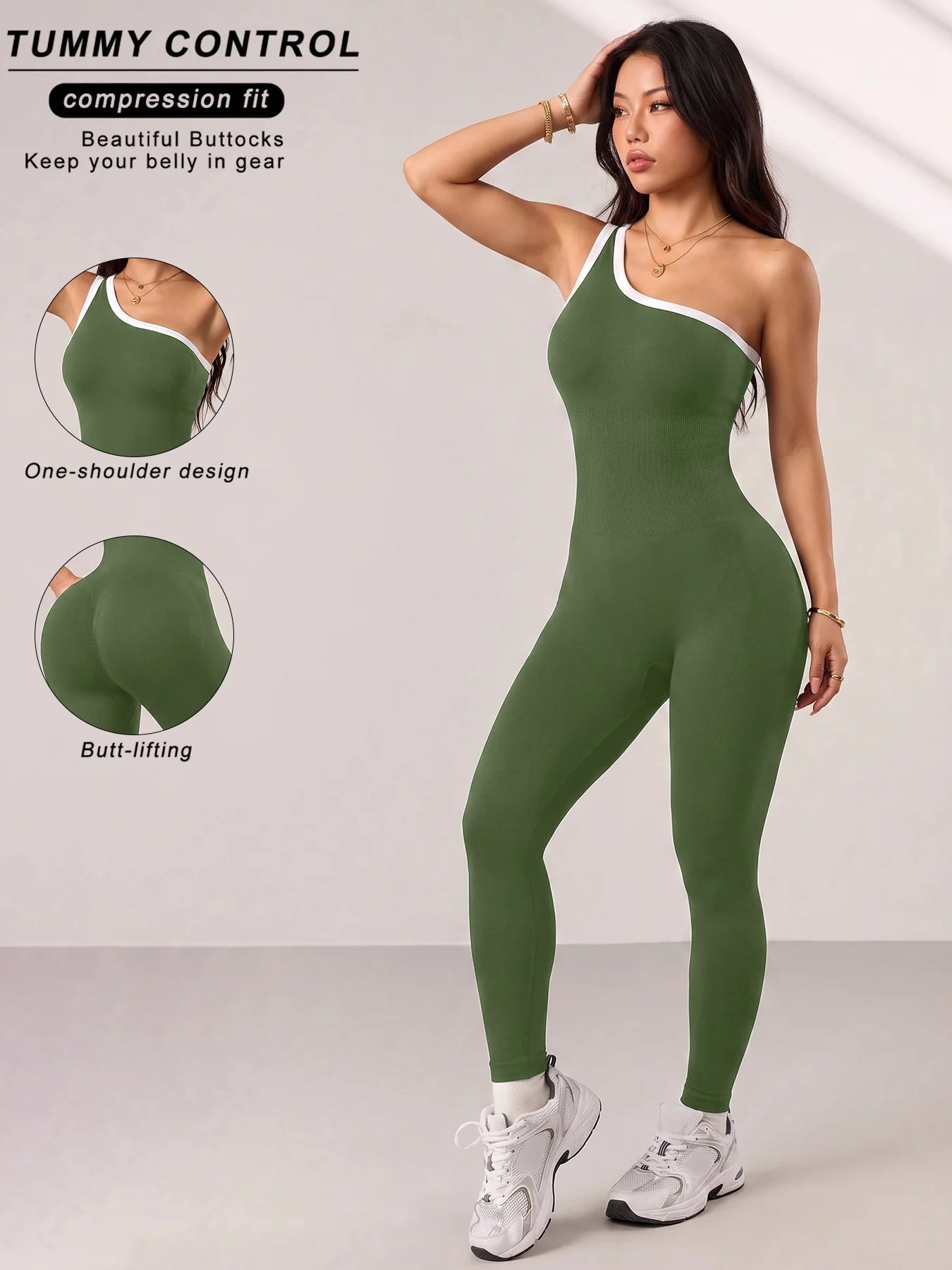 Sculpted One-Piece Yoga Suit Single Shoulder White Edge Color Block Fitness Clothing for Women