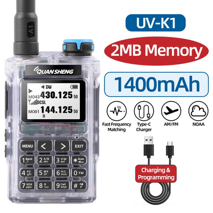 QUANSHENG UV-K1 Walkie Talkie  Air Band FM/AM Wireless Copy Frequency Type-C Charging NOAA Multi-Band For UVK5 K6 Two Way Radio