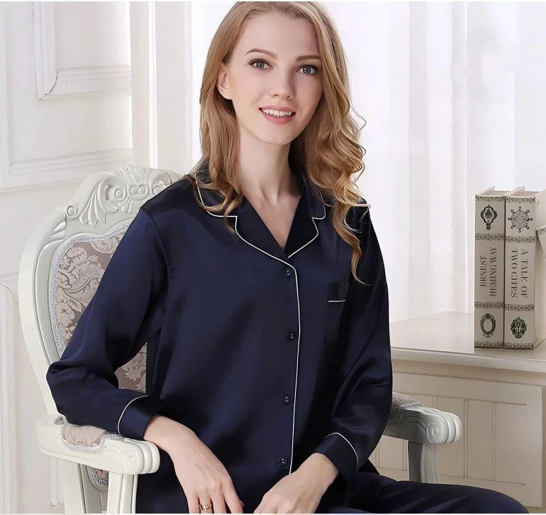 100% Mulberry Silk Pajamas Set for Women Long Sleeve Sleepwear Spring Summer Breathable Lounge Robe Comfortable Cool Silk