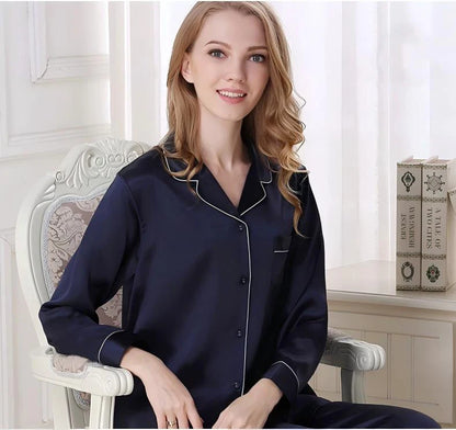 100% Mulberry Silk Pajamas Set for Women Long Sleeve Sleepwear Spring Summer Breathable Lounge Robe Comfortable Cool Silk