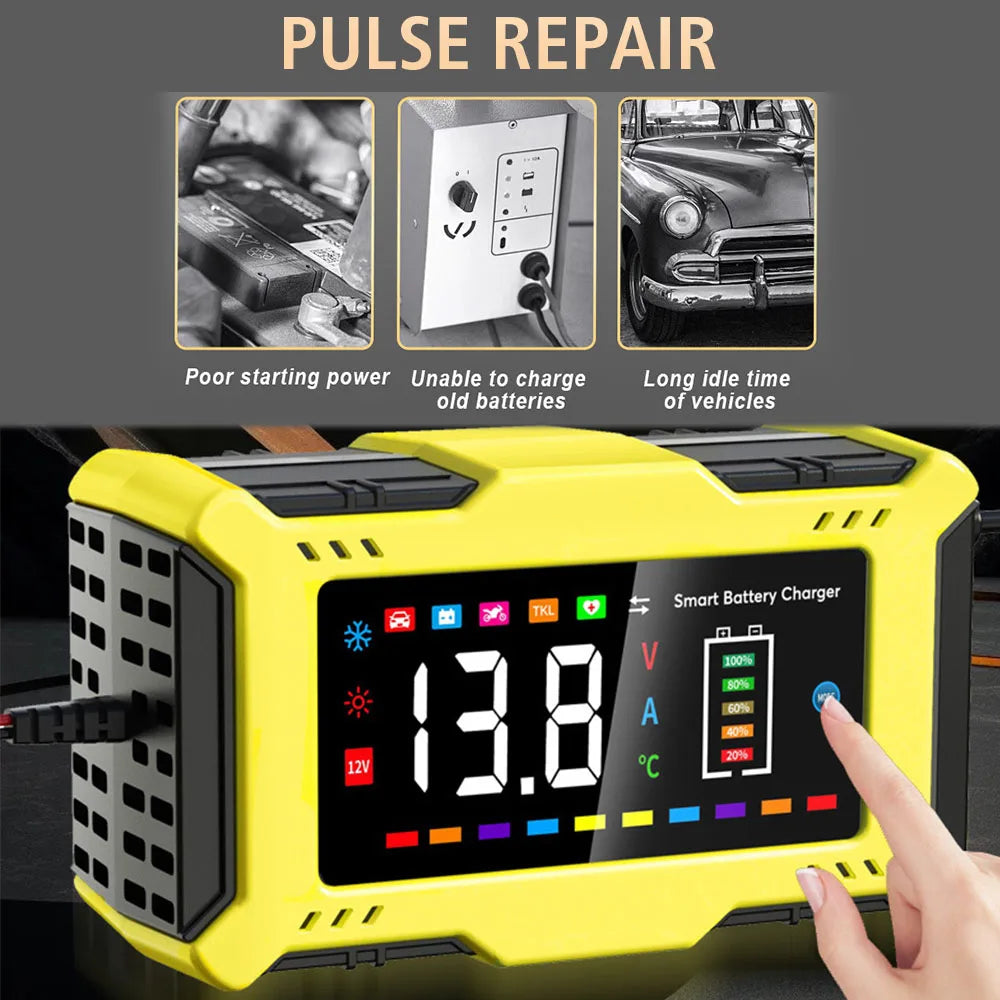 Car Battery Charger Intelligent Smart Battery Charging Universal 12V 10A/6A Fast Power Charging Pulse Repair Tools For SUV Motorcycle Truck RV