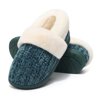 Pallene Winter Women's Fur Slippers Soft Sole Memory Foam Indoor Cotton Shoes Plush Lining Knit Slides Fluffy Men House Slippers