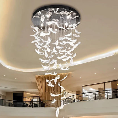 Modern Hotel Lobby Hanging Lamp Luxury Glass Led Chandeliers Customized Long Pendant Light Villa High Ceiling Chandelier Lustre