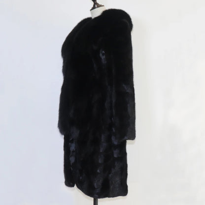 Winter Real Mink Fur Coat With Fox Fur Collar For Women Long Style 100% Genuine Mink Fur Jacket Thick Warm Natural Mink Fur Coat