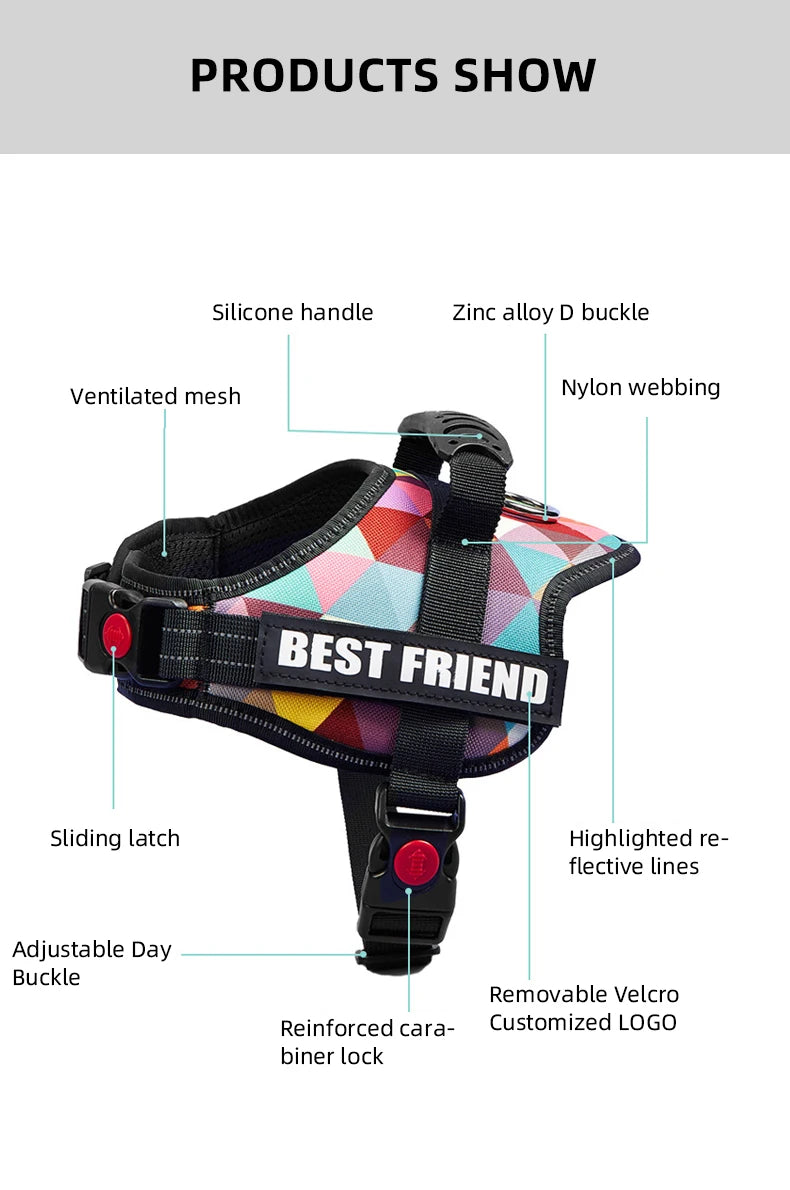 Bulldog Corgi Chihuahua Chest Harness For Service Dogs Custom Patches Soft Mesh Padded Dog Training Vest For Small And Large Dog