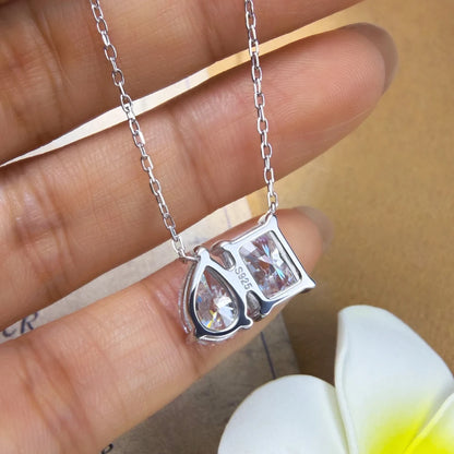 925 Sterling Silver Two Stone Toi Et Moi Necklace 2/5cttw Radiant Emerald Pear Cut Moissanite Pendant Necklace Fine Jewelry Gift