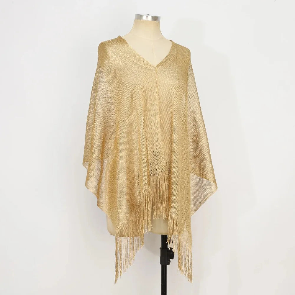 Summer Sun Protection Scarf Gold Silver Tassels Wedding Scarf Elegant Temperament Dresses Shawls for Women